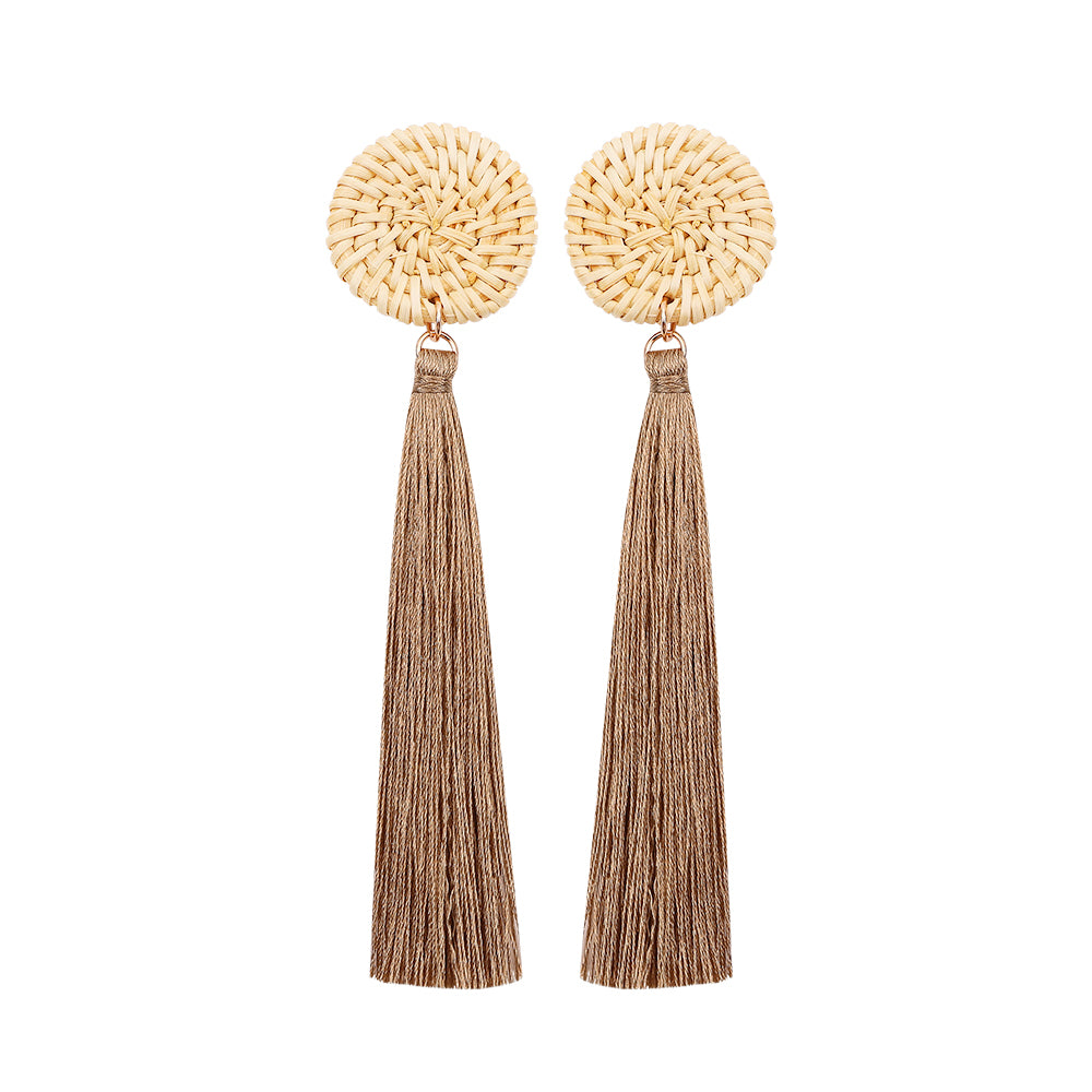 Rattan Handmade Tassel Dangle Long Earrings Bohemia Style