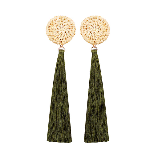 Rattan Handmade Tassel Dangle Long Earrings Bohemia Style