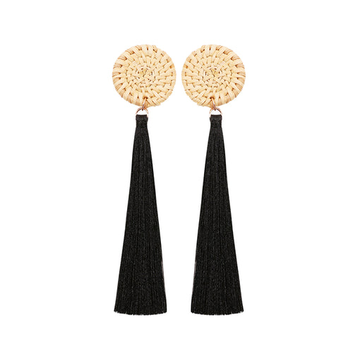 Rattan Handmade Tassel Dangle Earrings Bohemia Style