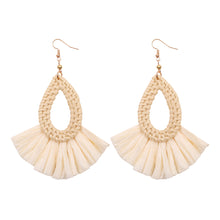 Load image into Gallery viewer, Rattan Handmade Tassel Earrings Bohemia Style White