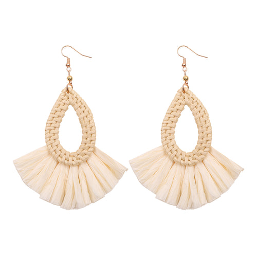 Rattan Handmade Tassel Earrings Bohemia Style White