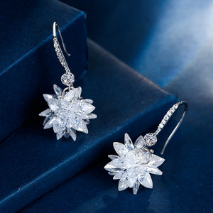 Winter Snowflake Dangle Earrings With Crystal Cubic Zirconia