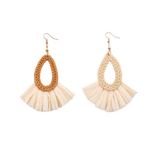 Load image into Gallery viewer, Rattan Handmade Tassel Earrings Bohemia Style White