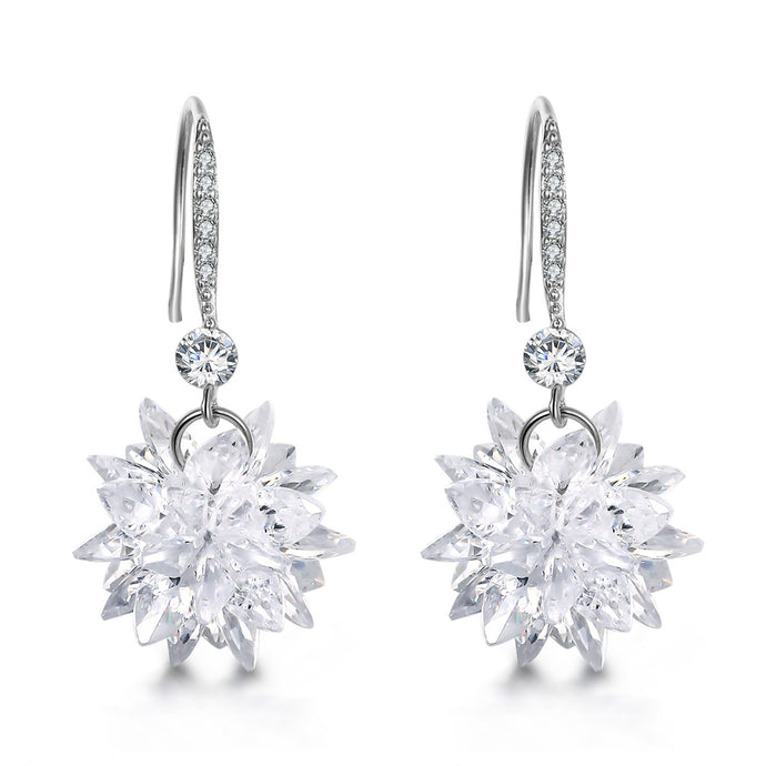 Winter Snowflake Dangle Earrings With Crystal Cubic Zirconia