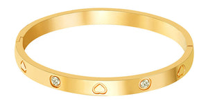 MVCOLEDY 18 K Gold Heart and Stone Bangle