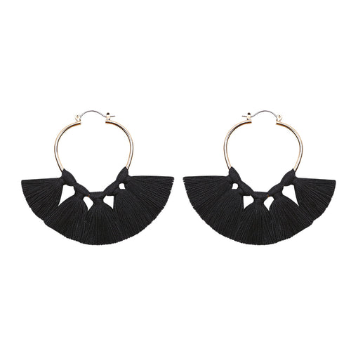 Handmade Tassel Hoop Earrings Bohemia Style Black