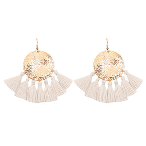 Tassels Dangle Handmade Hammered Round Disc Earrings