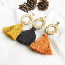 Load image into Gallery viewer, Rattan Handmade Tassel Earrings Bohemia Style Yellow