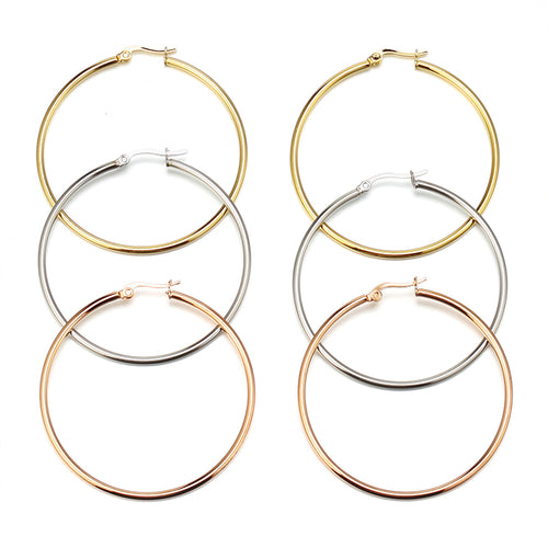 3 Pairs Stainless Steel Hoop Earrings Rose Gold/Gold/White Gold Ear Loop JewelrySet