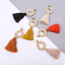 Load image into Gallery viewer, Rattan Handmade Tassel Earrings Bohemia Style Yellow