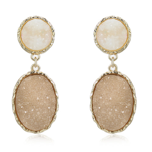 Druzy Stud Earrings Minimalist Stone Stunning Gold Plating Sparkly Drop Dangle Crystal Earrings