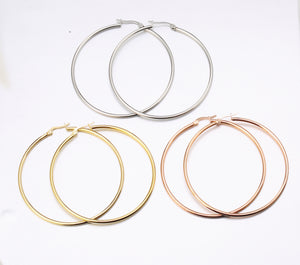 3 Pairs Stainless Steel Hoop Earrings Rose Gold/Gold/White Gold Ear Loop JewelrySet