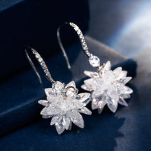 Load image into Gallery viewer, Winter Snowflake Dangle Earrings With Crystal Cubic Zirconia