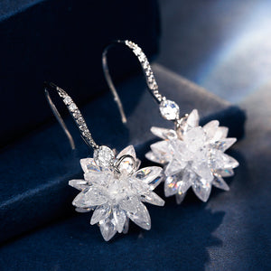 Winter Snowflake Dangle Earrings With Crystal Cubic Zirconia